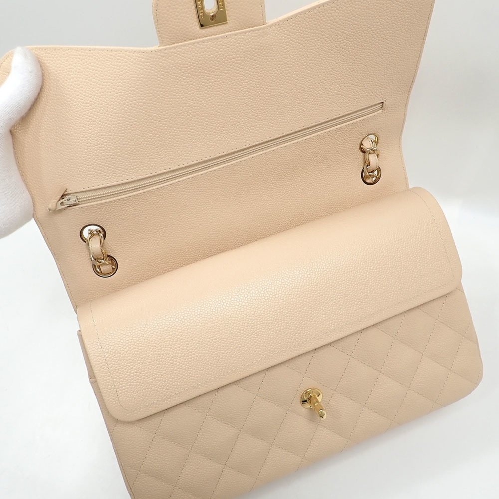 Chanel W flap chain shoulder bag Matelasse 30 Women's Beige Caviar Skin A5860... - Picture 9 of 10